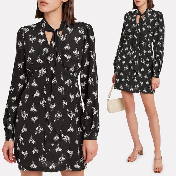 RE/DONE NWT Cowboy Horses Bow 100% Silk Crepe Mini Dress Size S - Picture 2 of 16